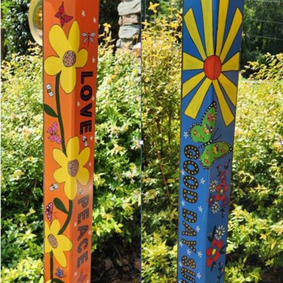Garden Peace Pole Hand Painted Solar Light and Wire Stand Customized Yard Art - Picture 2 of 3
